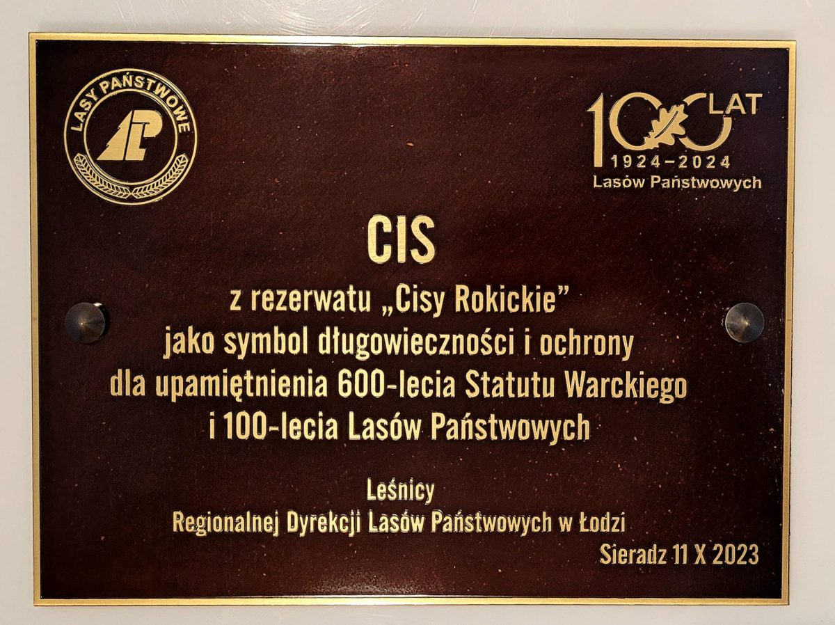 Odlewana tablica pamiątkowa z mosiądzu dla Regionalnej Dyrekcji Lasów Państwowych w Łodzi na 100-lecie Lasów Państwowych